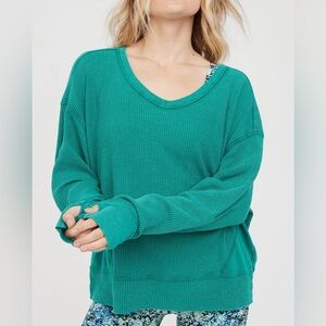 Aerie Teal V-Neck Sweater
